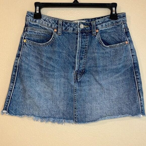 WE THE FREE PEOPLE Distressed A-Line Blue Denim Mini Skirt 28 - Picture 1 of 8